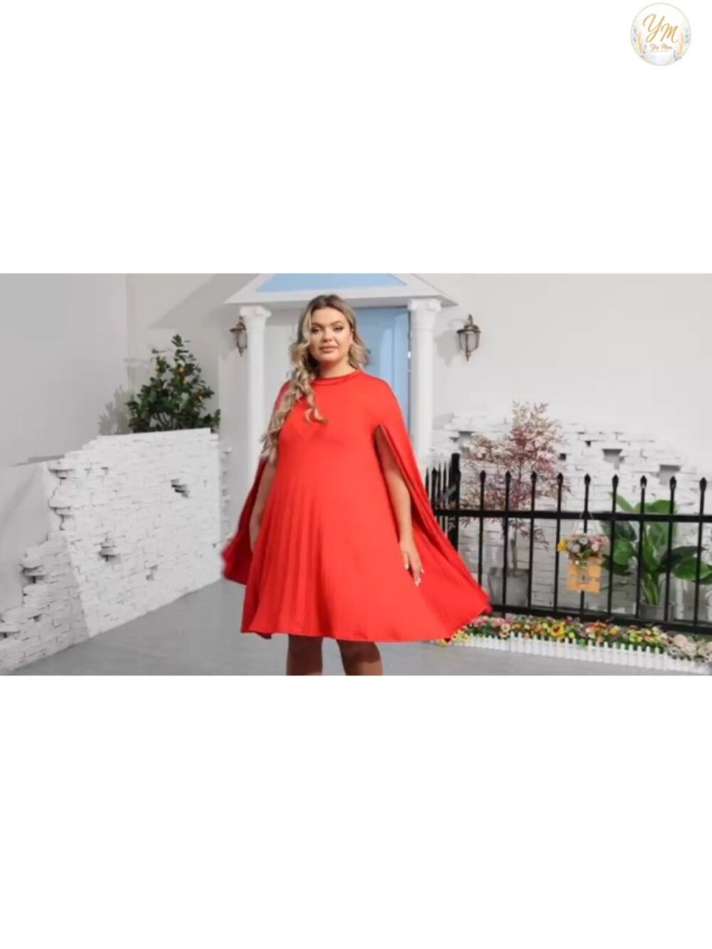 Women Plus Size Cape Dress Pleated Cocktail Mini Dress - Picture 6 of 6